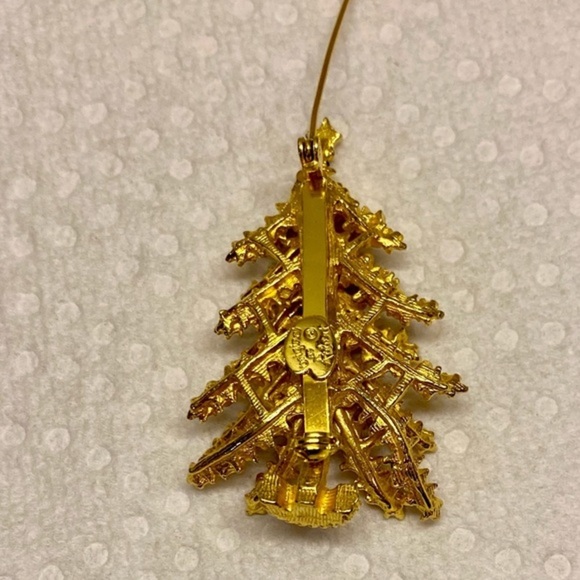 Y2K Vintage Signed Original by Robert Gold Tone Christmas Tree Brooch Rhinestone - Picture 4 of 7